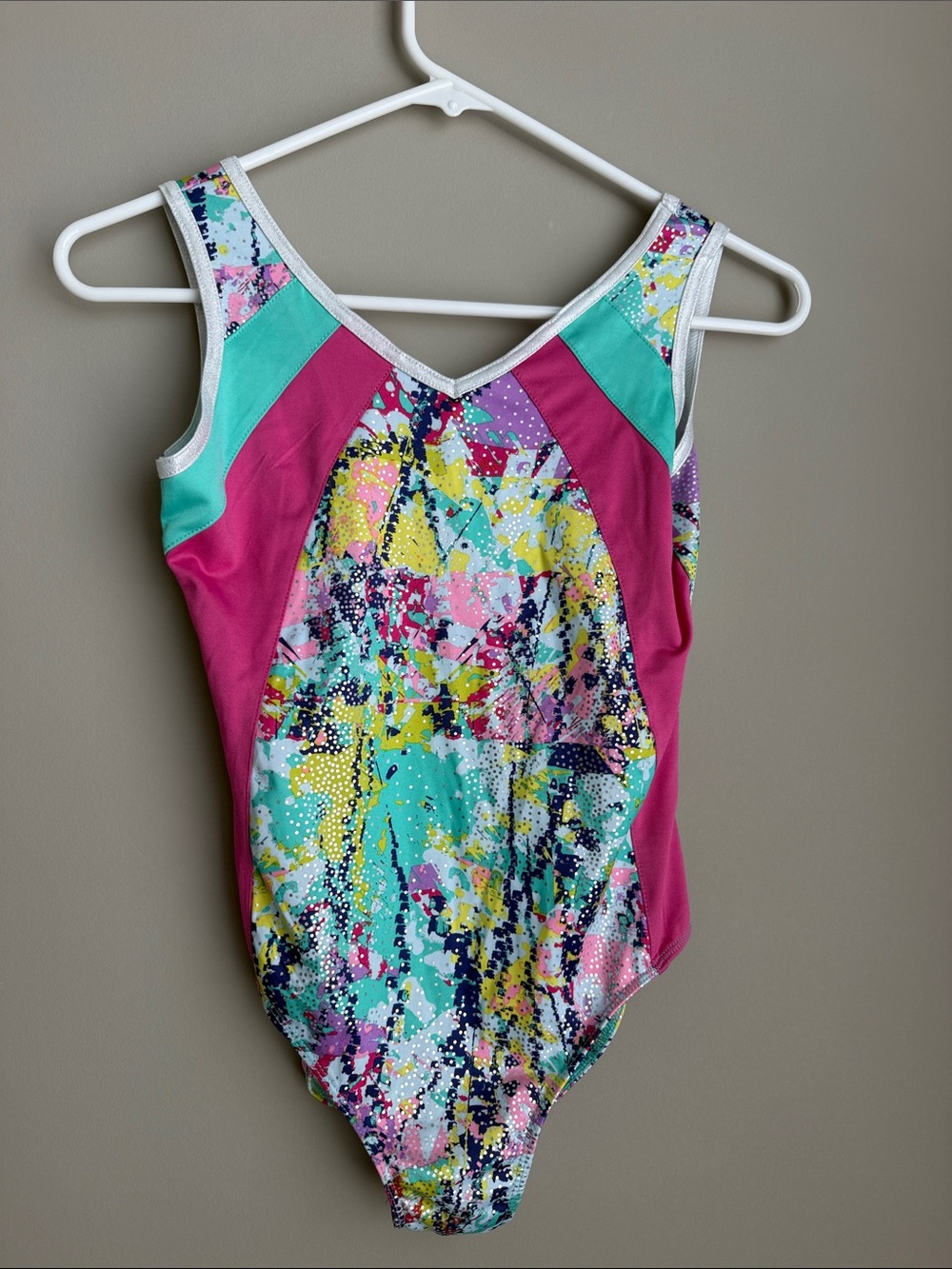 Future Star Kids Multicolor Leotard - Pink & Teal- Girls Large